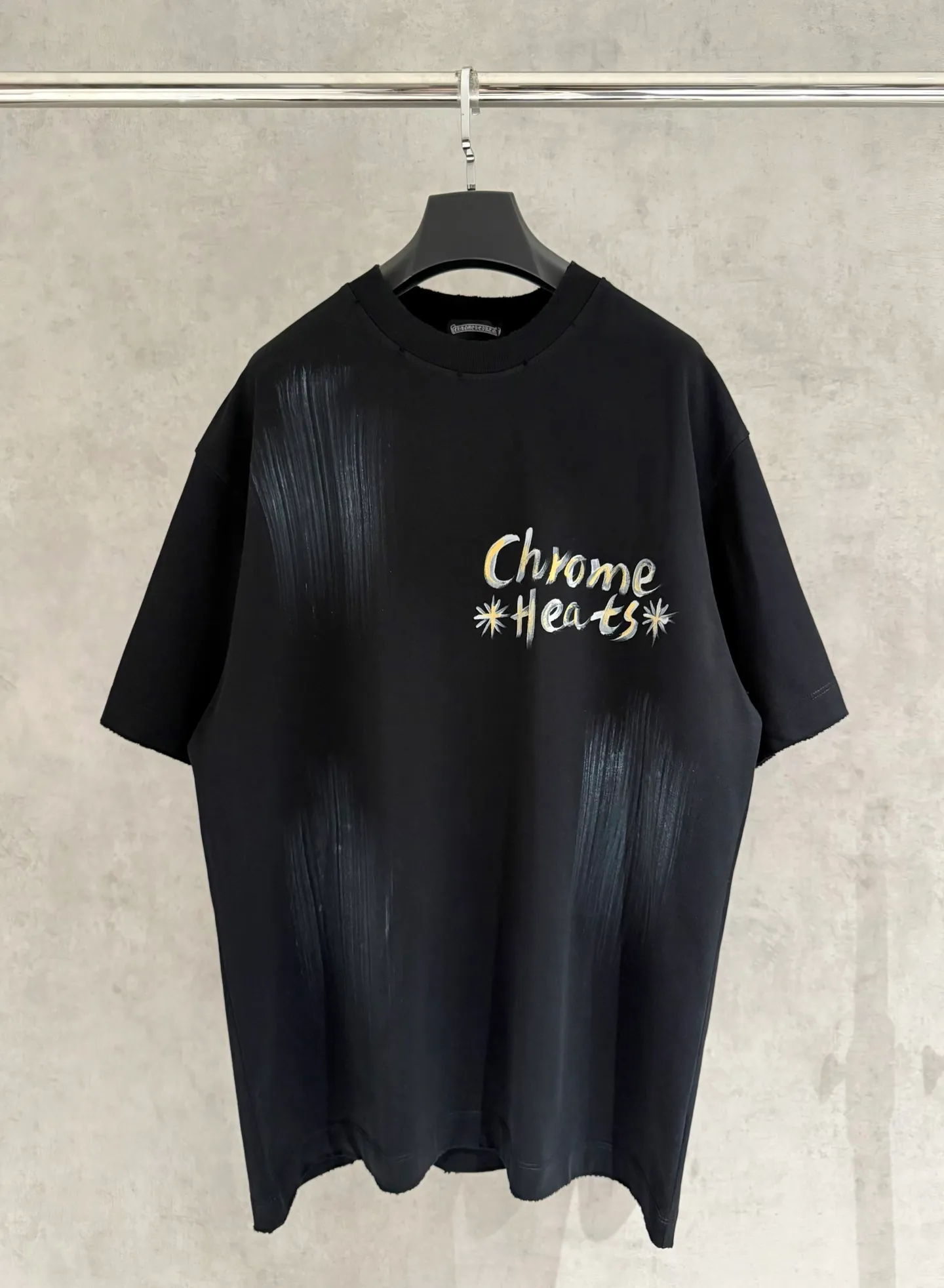 🅿️270 [Strict quality control] CH Crow Heart's new hand-painted T-shirt. Heavy 320g double yarn fabric. Washed twice. Four sides frayed. Heavy fabric. The neckline is made of icy Salona. Loose version. Deep, wide and stylish. No deformation or shrinkage. Three colors: black, white and gray. Size: M-2xl